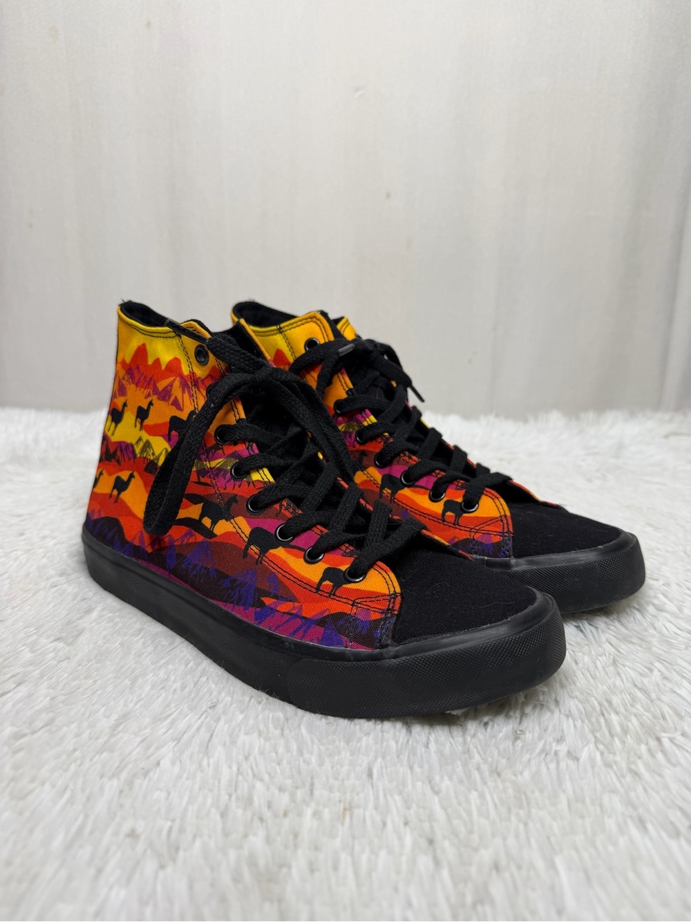 INKKAS / sunset llama orange yellow black high top lace up sneakers / 10W 8M